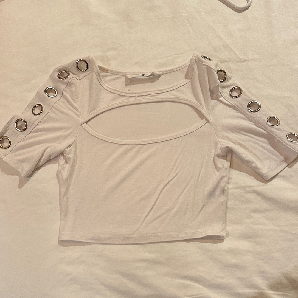 White Women's Top with Grommet Detail